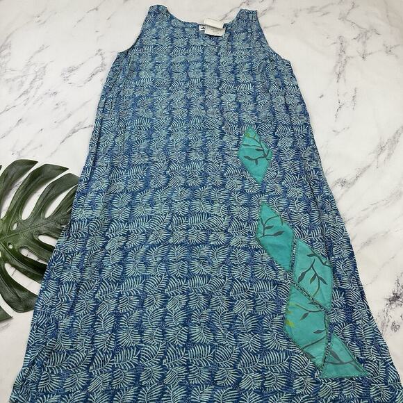 We Be Bop Womens Vintage Y2k Maxi Dress Plus Size 1x New Blue Green Batik Beaded - Picture 1 of 10